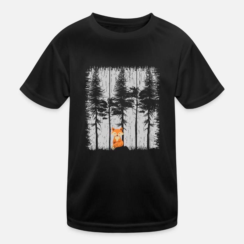 Fuchs im Wald Retro Muster Vintage Baum Wald Funny - Kinder Funktions-T-Shirt - Schwarz