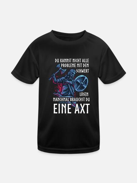 Wikinger, Probleme lösen mit einer Axt - Kinder Funktions-T-Shirt - Schwarz - Vorne