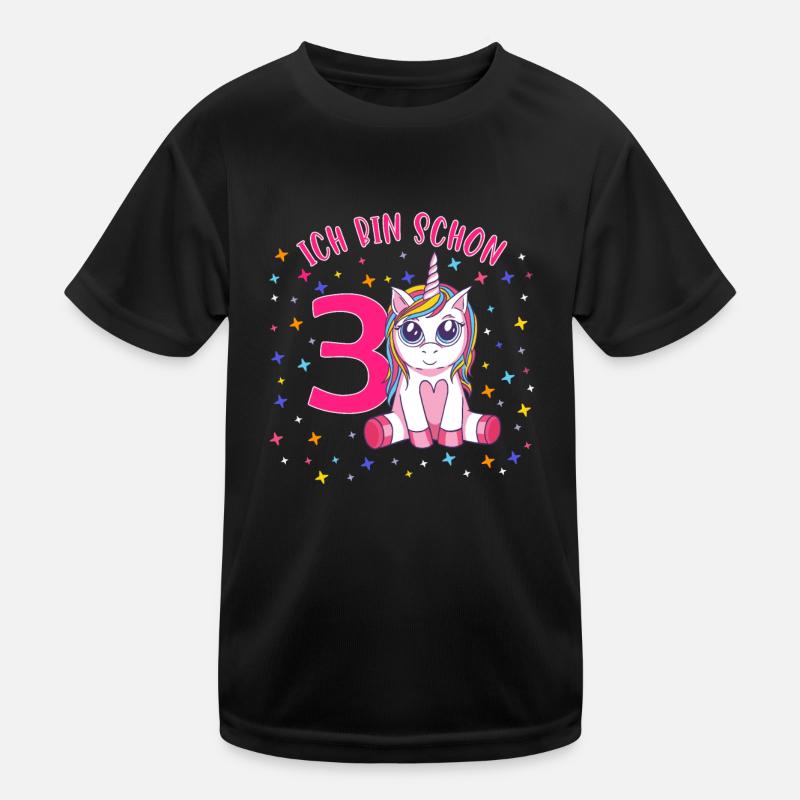 ich bin schon 3 Einhorn Geburtstag Kind Mädchen Kinder Funktions-T-Shirt