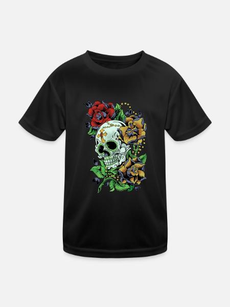 Zucker Schädel Tag der Toten Geschenk - Kinder Funktions-T-Shirt - Schwarz - Vorne