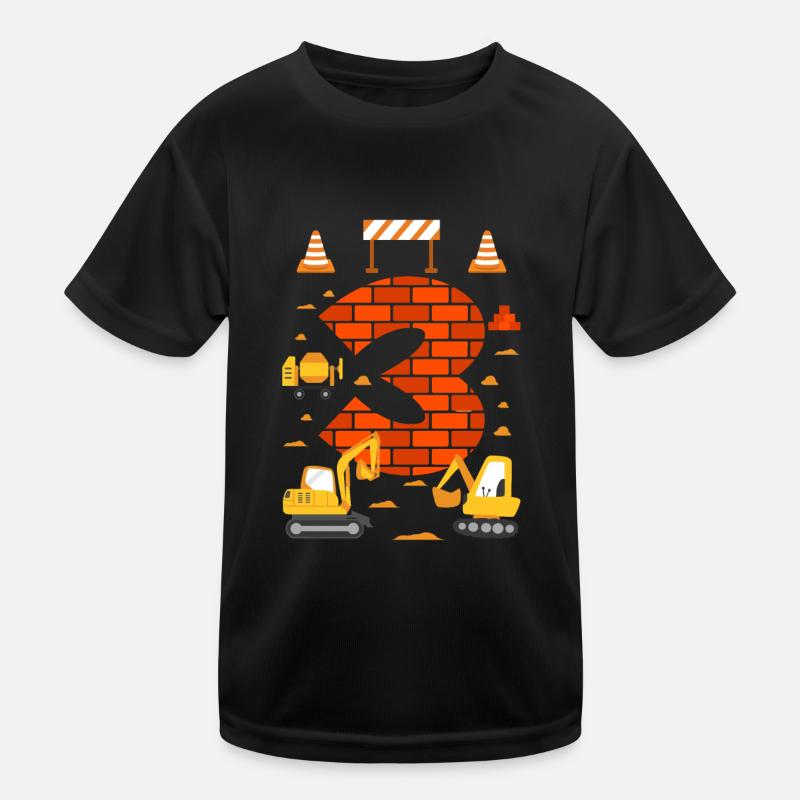 Kinder Jungs Dritter Geburtstag Bagger 3 Jahre Kinder Funktions-T-Shirt