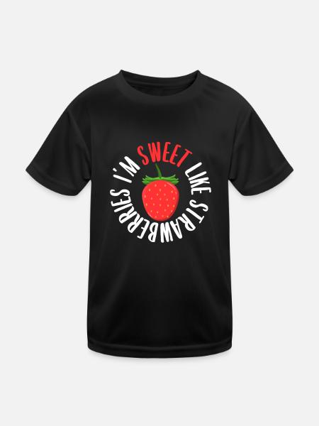 Erdbeere - Kinder Funktions-T-Shirt - Schwarz - Vorne