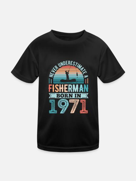 Fischer geboren 1971 Angeln 50. Geburtstagsgeschenk - Kinder Funktions-T-Shirt - Schwarz - Vorne