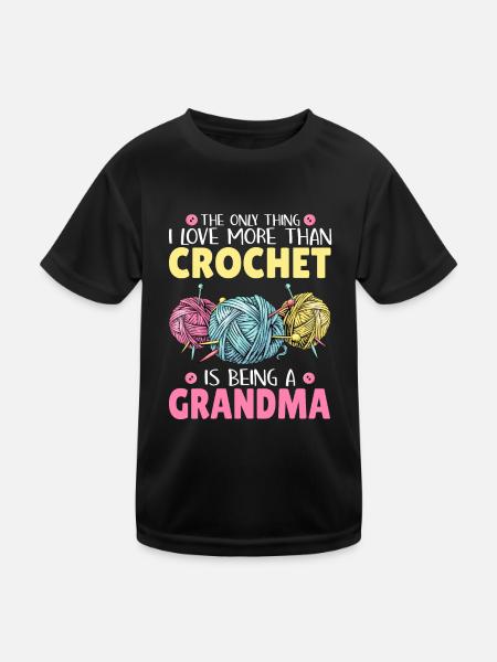 Häkeln Oma Crochet Stricken Häkelnadel Garn Nähen - Kinder Funktions-T-Shirt - Schwarz - Vorne
