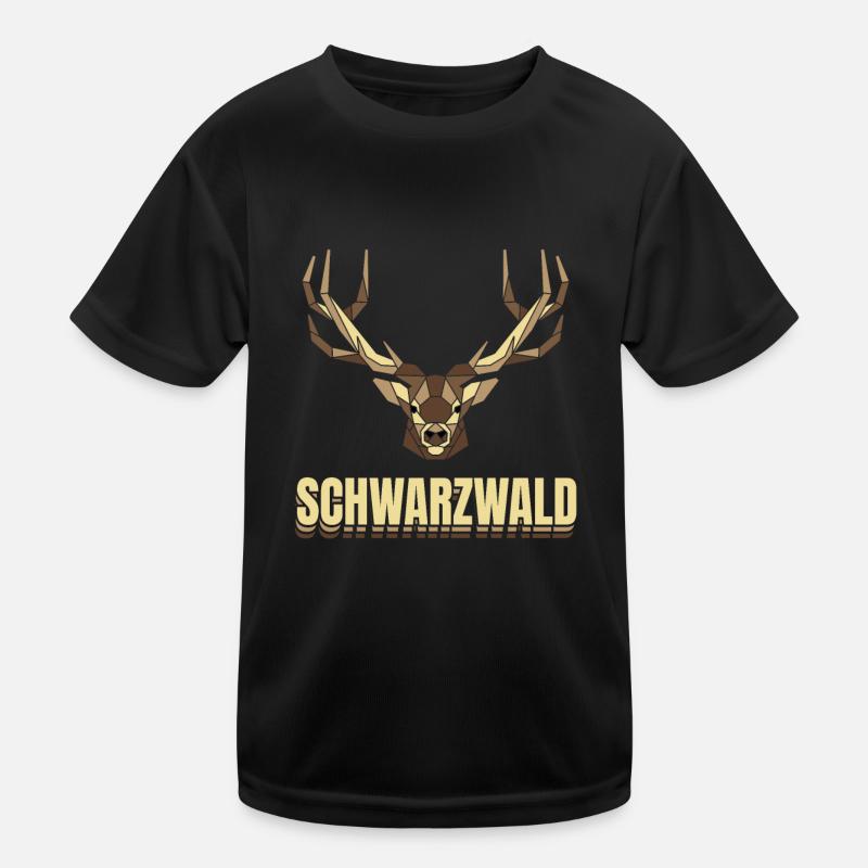 Schwarzwald Hirsch Geweih Low Polygon Schwaben - Kinder Funktions-T-Shirt - Schwarz