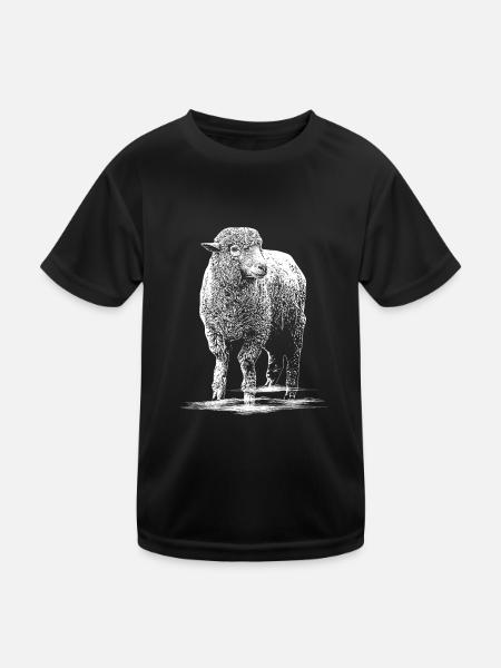 Sheep Illustration Sheep buck - Kids Functional T-Shirt - black - Front