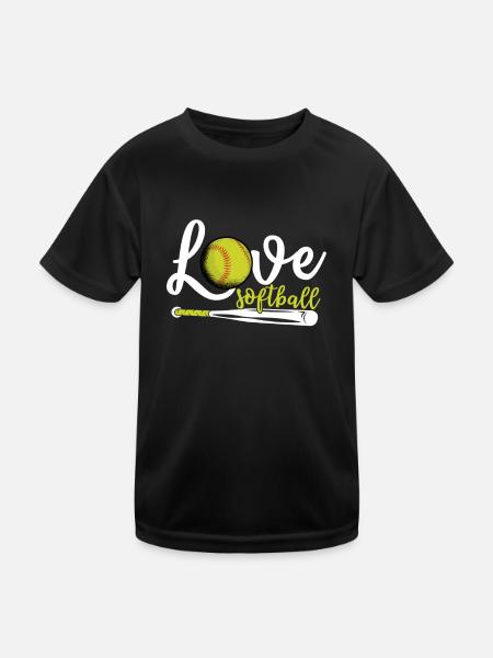 Ich Liebe Softball, Softball - Kinder Funktions-T-Shirt - Schwarz - Vorne