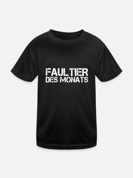 Faultier - Kinder Funktions-T-Shirt - Schwarz - Vorne