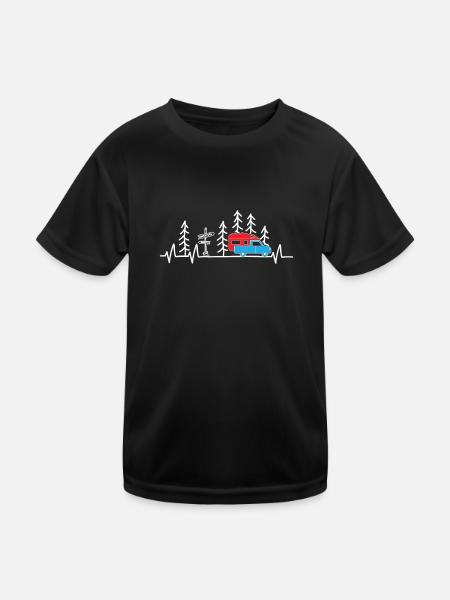 Camping camper settling cabin heartbeat - Kids Functional T-Shirt - black - Front