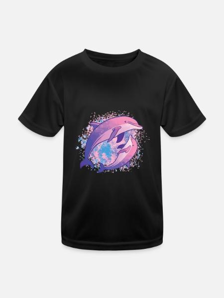 Dolphins Tie Dye Colorful Pink Dolphin Family - Kids Functional T-Shirt - black - Front