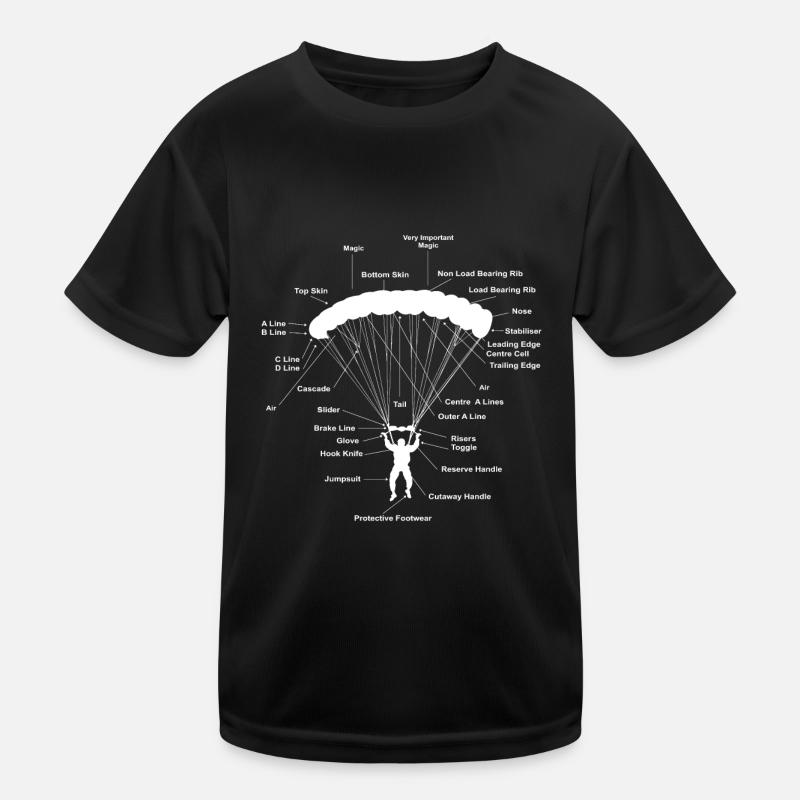 Parachute Anatomy Magic Skydiving Paraglider - Kinder Funktions-T-Shirt - Schwarz