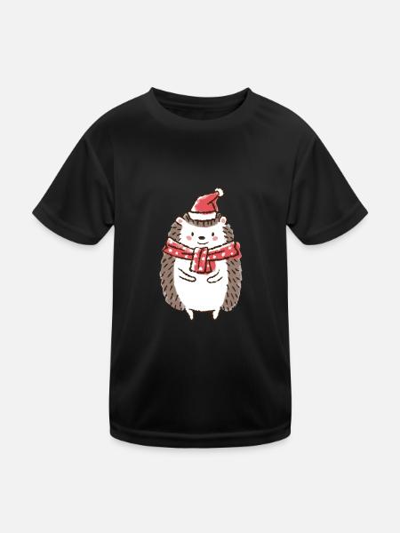 Weihnachten Igel Weihnachtsmütze Weihnachtsmann - Kinder Funktions-T-Shirt - Schwarz