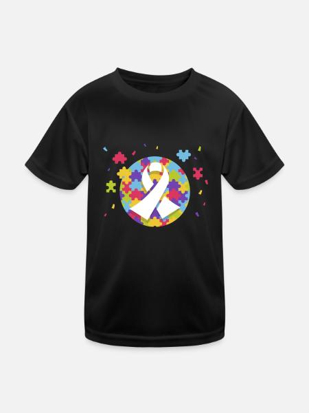 Autism Autistic Asberger Autism Awareness Puzzle - Kids Functional T-Shirt - black - Front