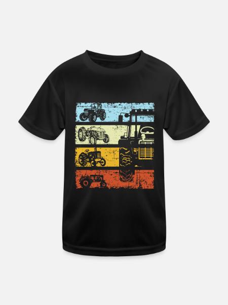 Retro Tractor Farmer Trecker Farmer Vintage - Kids Functional T-Shirt - black - Front