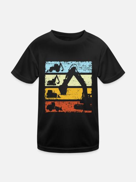 Vintage Excavator Construction Machinery - Kids Functional T-Shirt - black - Front