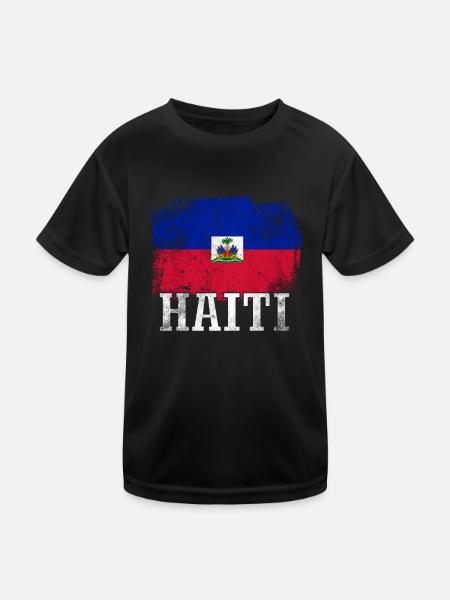 Urlaub Ferien Haiti Flagge - Kinder Funktions-T-Shirt - Schwarz - Vorne