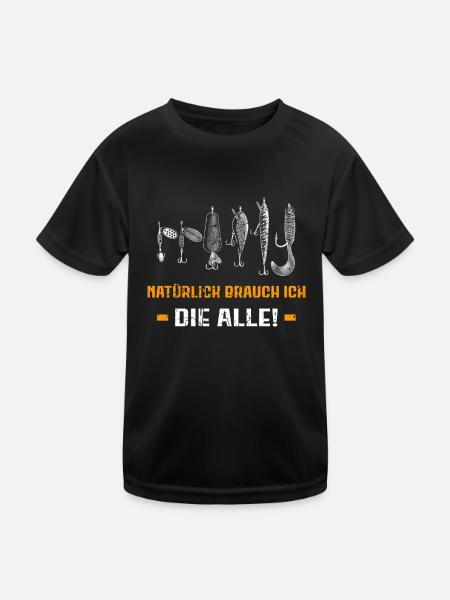 Hecht Angeln Angler Pike - Kinder Funktions-T-Shirt - Schwarz - Vorne