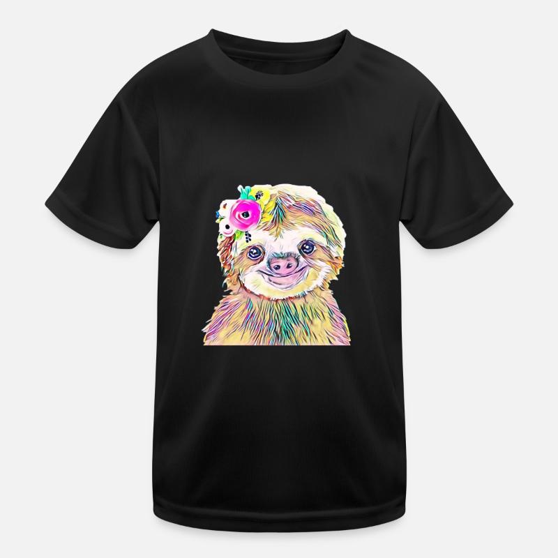 Faultier - Kinder Funktions-T-Shirt - Schwarz