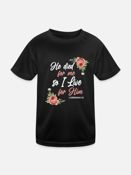 Christlicher Bibelvers Blume Schmetterling - Kinder Funktions-T-Shirt - Schwarz - Vorne