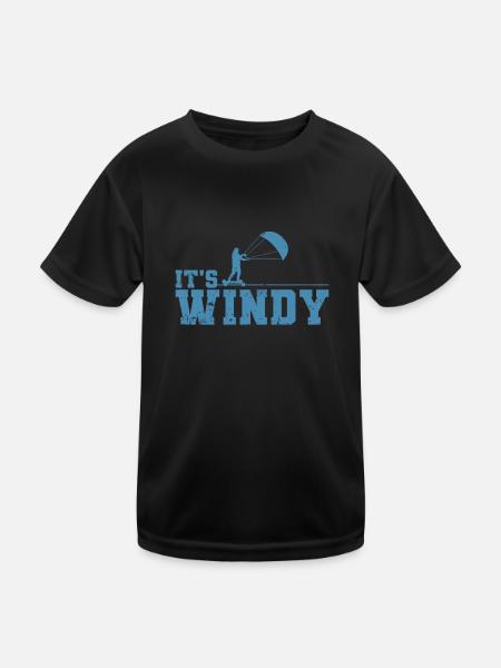 Kitelandboarding It's Windy Outside - Kids Functional T-Shirt - black - Front