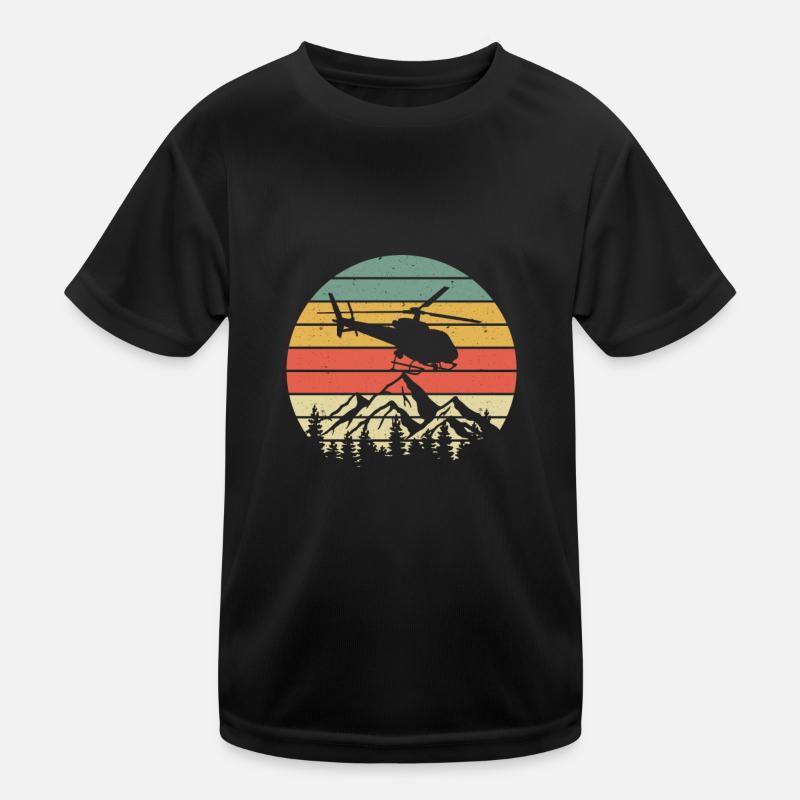 Vintage Helicopter Mountains Retro Helicopter Pilot Kids Functional T-Shirt