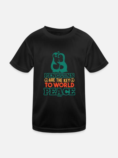 Pinguine Weltfrieden - Kinder Funktions-T-Shirt - Schwarz - Vorne
