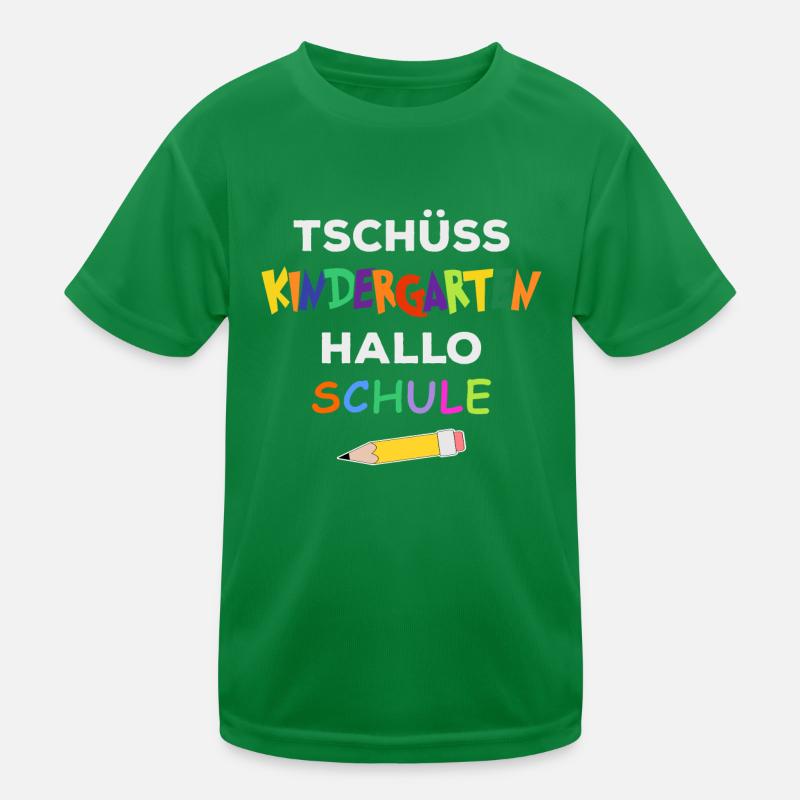 Einschulung ABC Tschüss Kindergarten Hallo Schule Kinder Funktions-T-Shirt