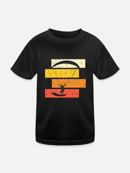 Kite Surfing Retro - Kinder Funktions-T-Shirt - Schwarz - Vorne
