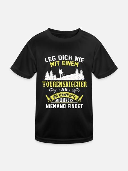 Leg dich nie mit einem Tourenskigeher an Skitour - Kinder Funktions-T-Shirt - Schwarz - Vorne