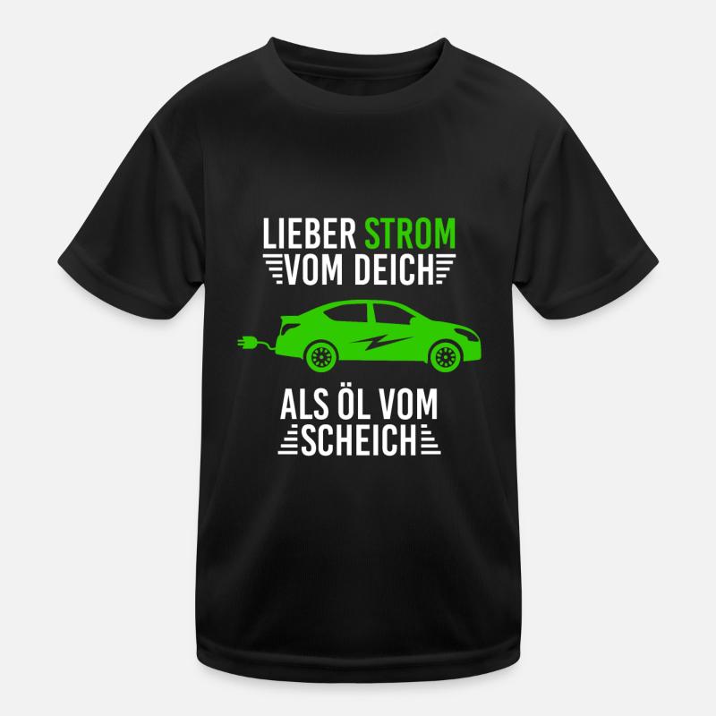 Lieber Strom vom Deich statt Öl vom Scheich - Kinder Funktions-T-Shirt - Schwarz