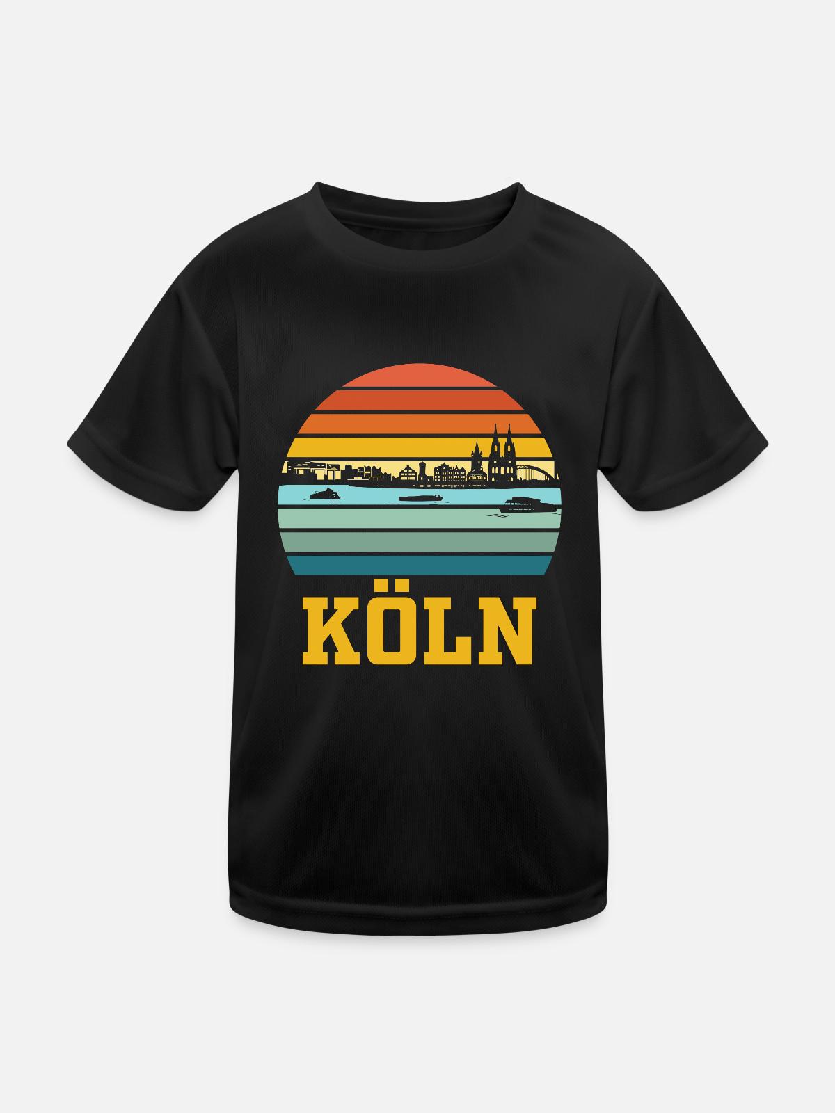 Köln | Kölner Retro Skyline - Kinder Funktions-T-Shirt - Schwarz - Vorne