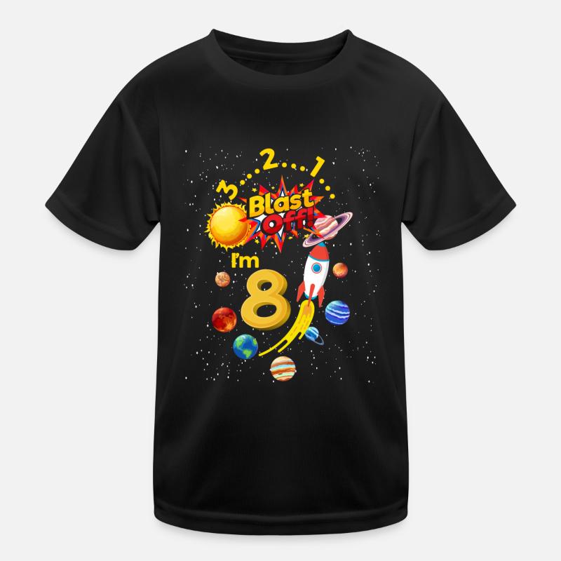 Achter Geburtstag Blast Off 8 Astronaut Rakete Kinder Funktions-T-Shirt