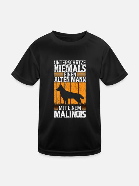 Alter Mann mit Malinois Belgischer Schäferhund - Kinder Funktions-T-Shirt - Schwarz - Vorne