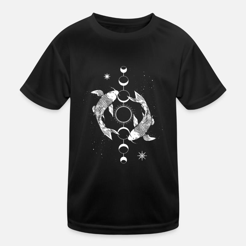 Koi Carp Moon Moon Phase Sun Japanese Fish - Kids Functional T-Shirt - black