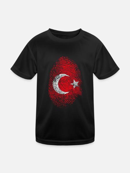 Türkei Flagge Türkischer Fingerabdruck - Kinder Funktions-T-Shirt - Schwarz