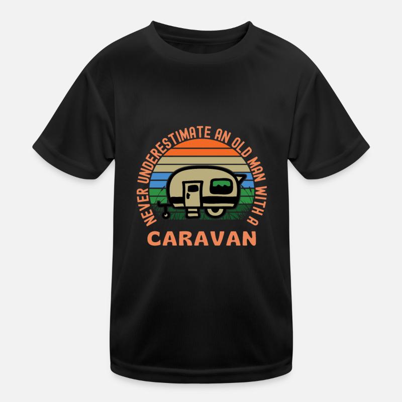 Old Man With A Caravan Funny Caravanning Kids Functional T-Shirt