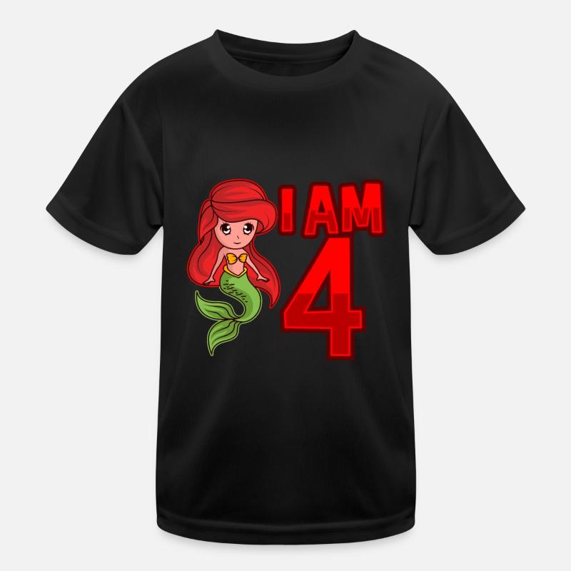 ICH BIN 4 JAHRE 4 Geburtstag Mädchen Meerjungfrau - Kinder Funktions-T-Shirt - Schwarz