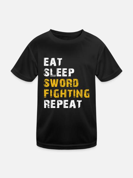 schlaf essen Schwertkampf - Kinder Funktions-T-Shirt - Schwarz - Vorne