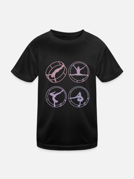 Farbenfrohes Rhönrad mit Rhönradturnerin - Kinder Funktions-T-Shirt - Schwarz