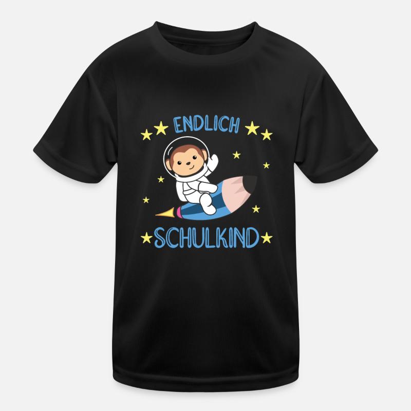 Endlich Schulkind Affe Schultüte Astronaut Rakete Kinder Funktions-T-Shirt
