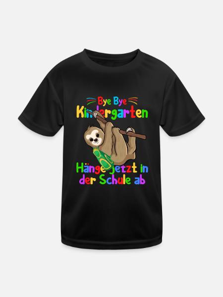 Einschulung Schulanfang Kindergarten Faultier - Kinder Funktions-T-Shirt - Schwarz