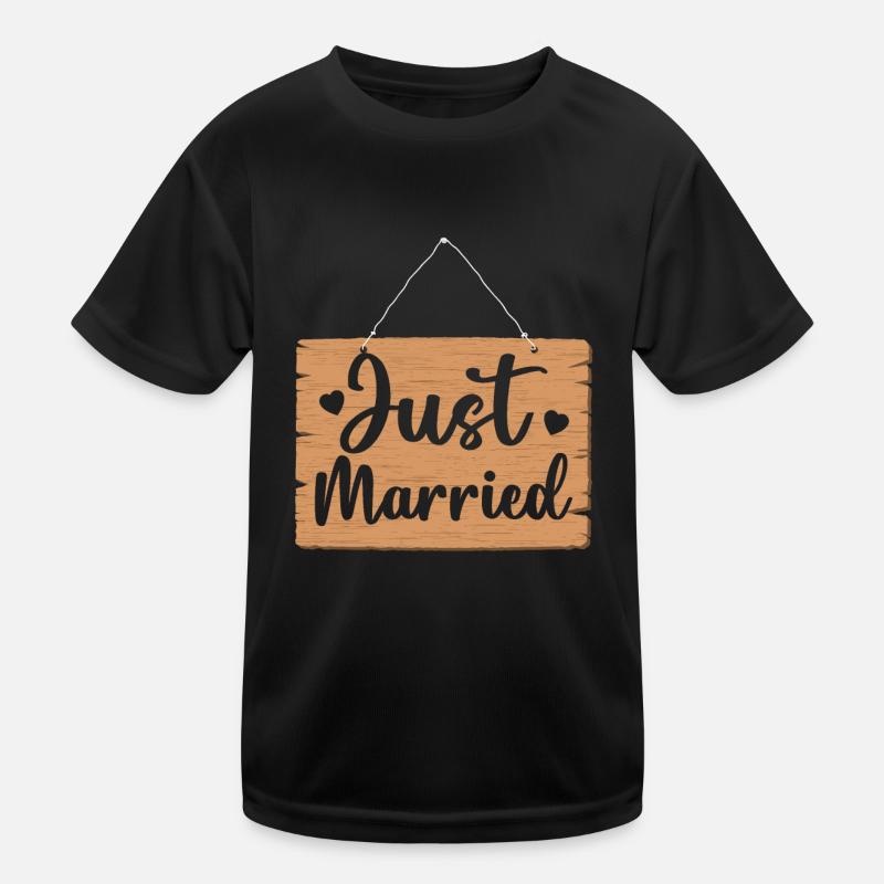 Just Married Schild - Kinder Funktions-T-Shirt - Schwarz