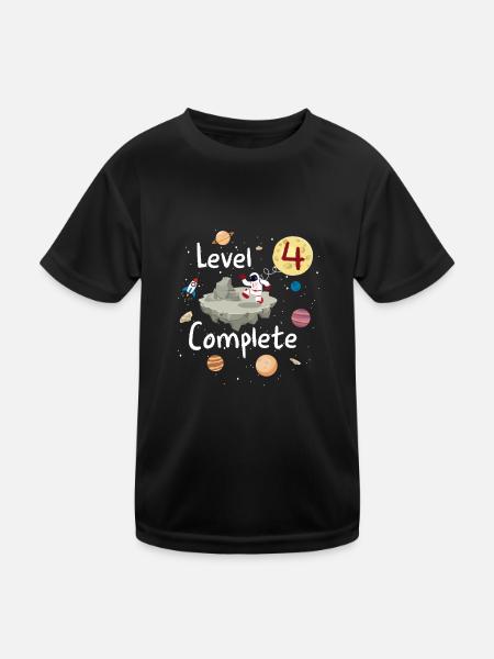 Astronaut 4th Birthday Level 4 Complete Space 4 - Kinder Funktions-T-Shirt - Schwarz - Vorne