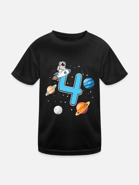 Birthday 4 years astronaut rocket 4th birthday - Kids Functional T-Shirt - black - Front