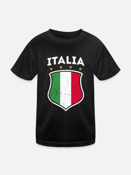ITALIA Italienische Flagge Fußball Italien Fan - Kinder Funktions-T-Shirt - Schwarz - Vorne