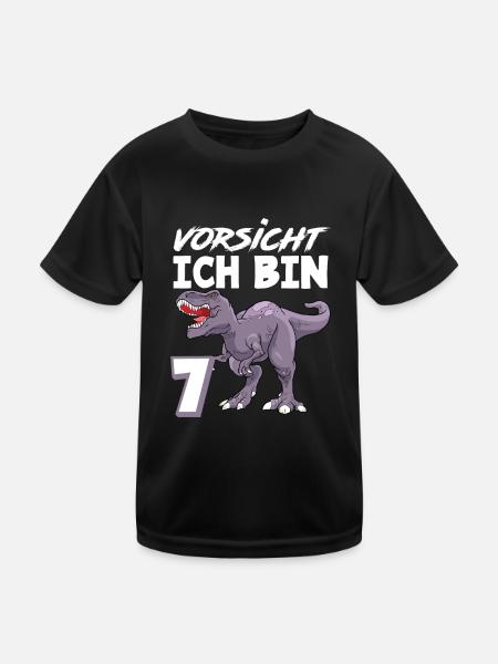 7. Geburtstag 7 Jahre Dino Dinosaurier Fan - Kinder Funktions-T-Shirt - Schwarz - Vorne