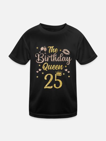 25th birthday Queen 25 years Twenty-five - Kids Functional T-Shirt - black - Front