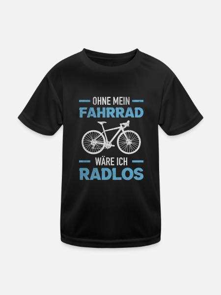 Fahrrad Radlos Fahrradfahrer Radfahrer Wortspiel - Kinder Funktions-T-Shirt - Schwarz - Vorne