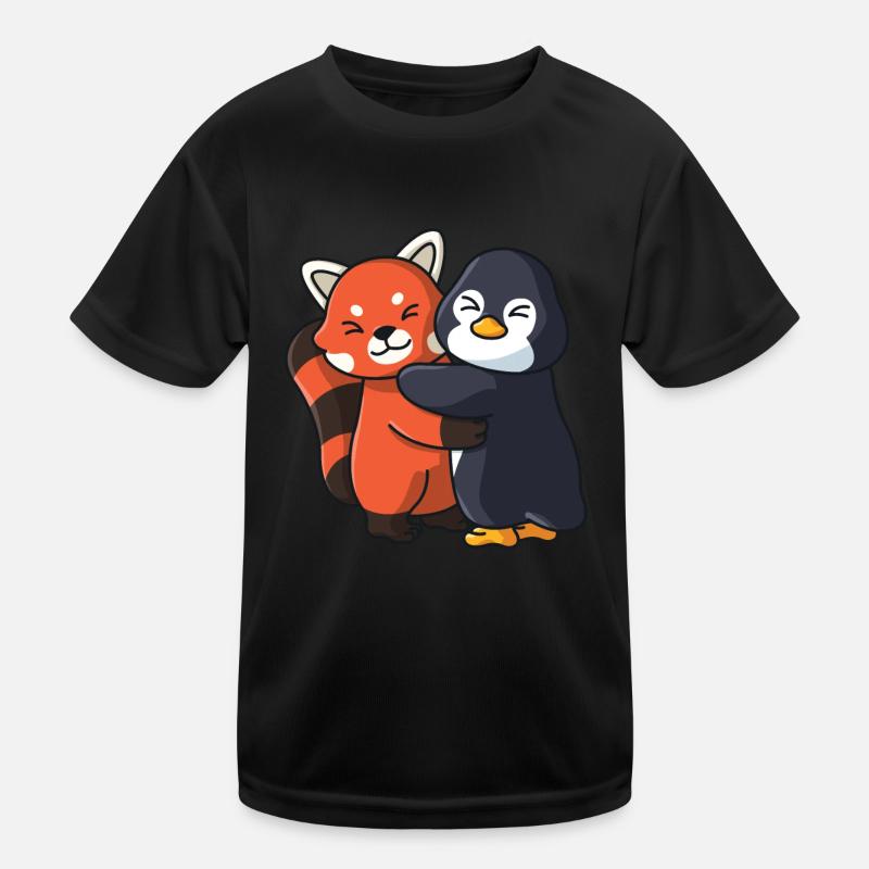 Penguin Red Panda hugging Hug Cuddle Animals Kids Functional T-Shirt