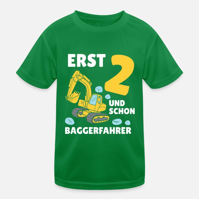 Bagger 2 Jahre Baustelle 2 Geburtstag Kinder Funktions-T-Shirt